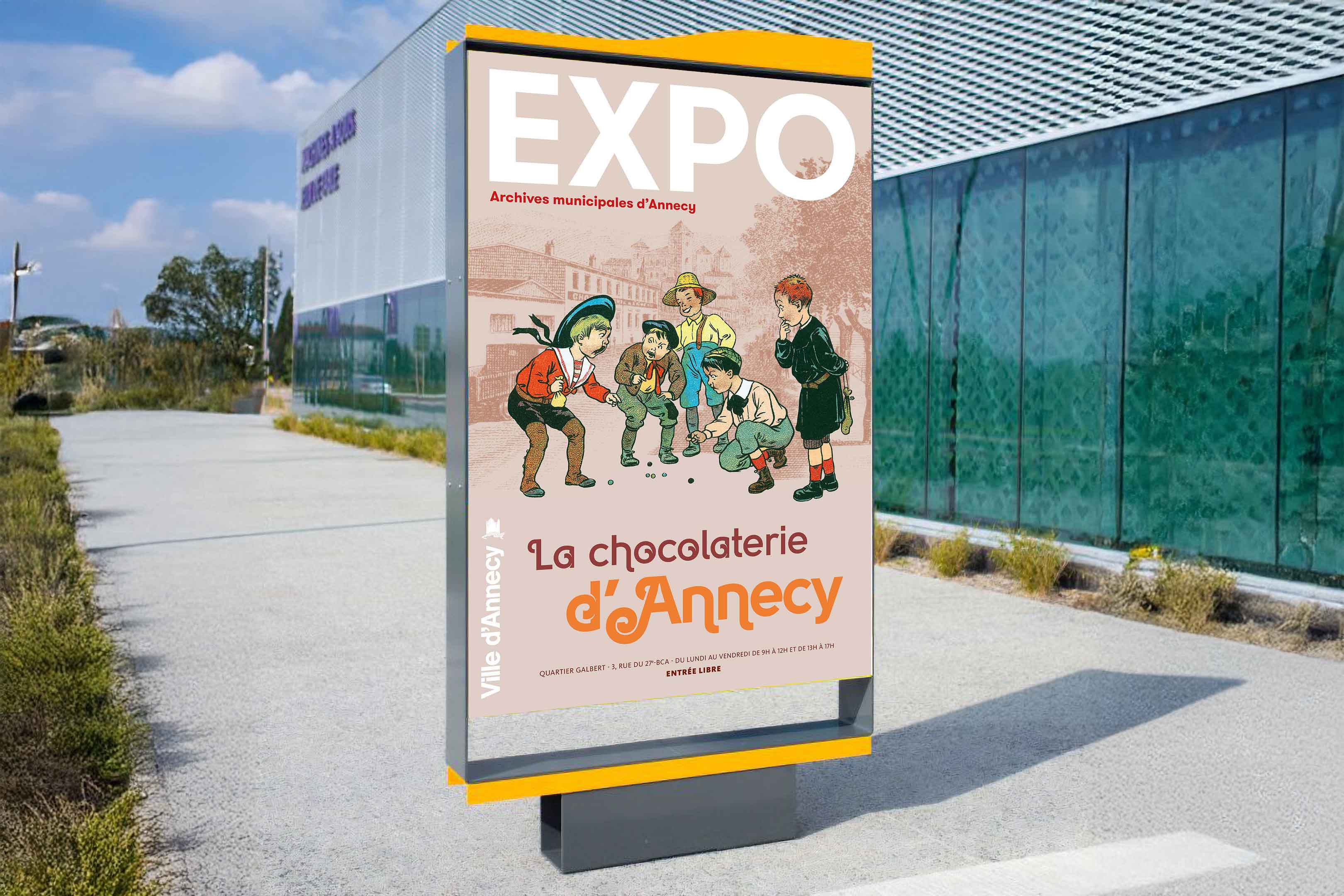 Exhibition: “The Annecy Chocolate Factory” -  Design and layout of the poster and numerous elements of the exhibition for the Annecy Municipal Archives